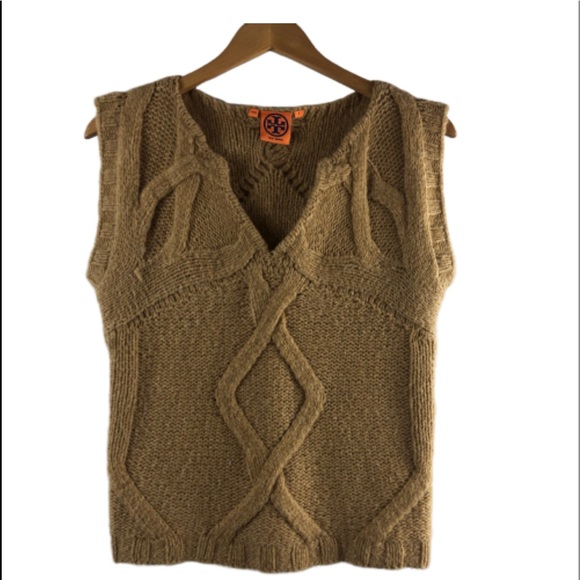 Tory Burch Jackets & Blazers - Tory Burch small vest top knitted tan pullover